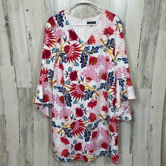 Tahari Arthur S Levine Floral Paisley Bell Sleeve Shift Dress size 14 Colorful - Picture 2 of 13